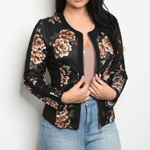 Plus Size Black Floral Zip Front Jacket 2XL